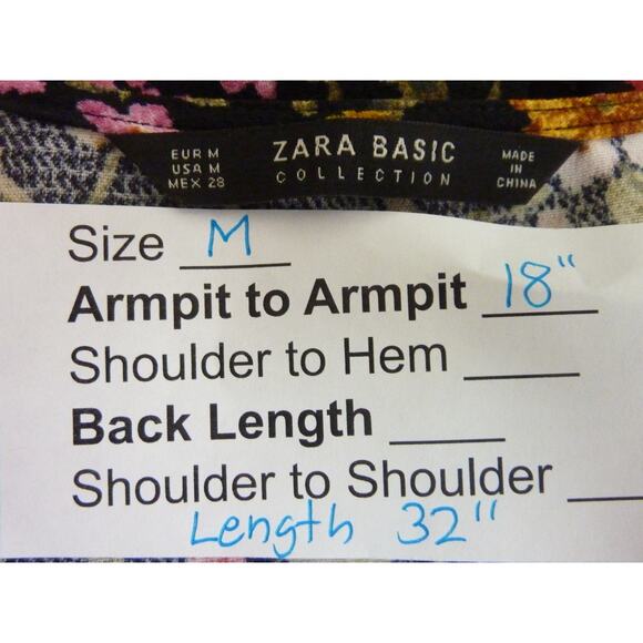 Zara Black Floral V Neck Shift Boho Dress M - Picture 6 of 6